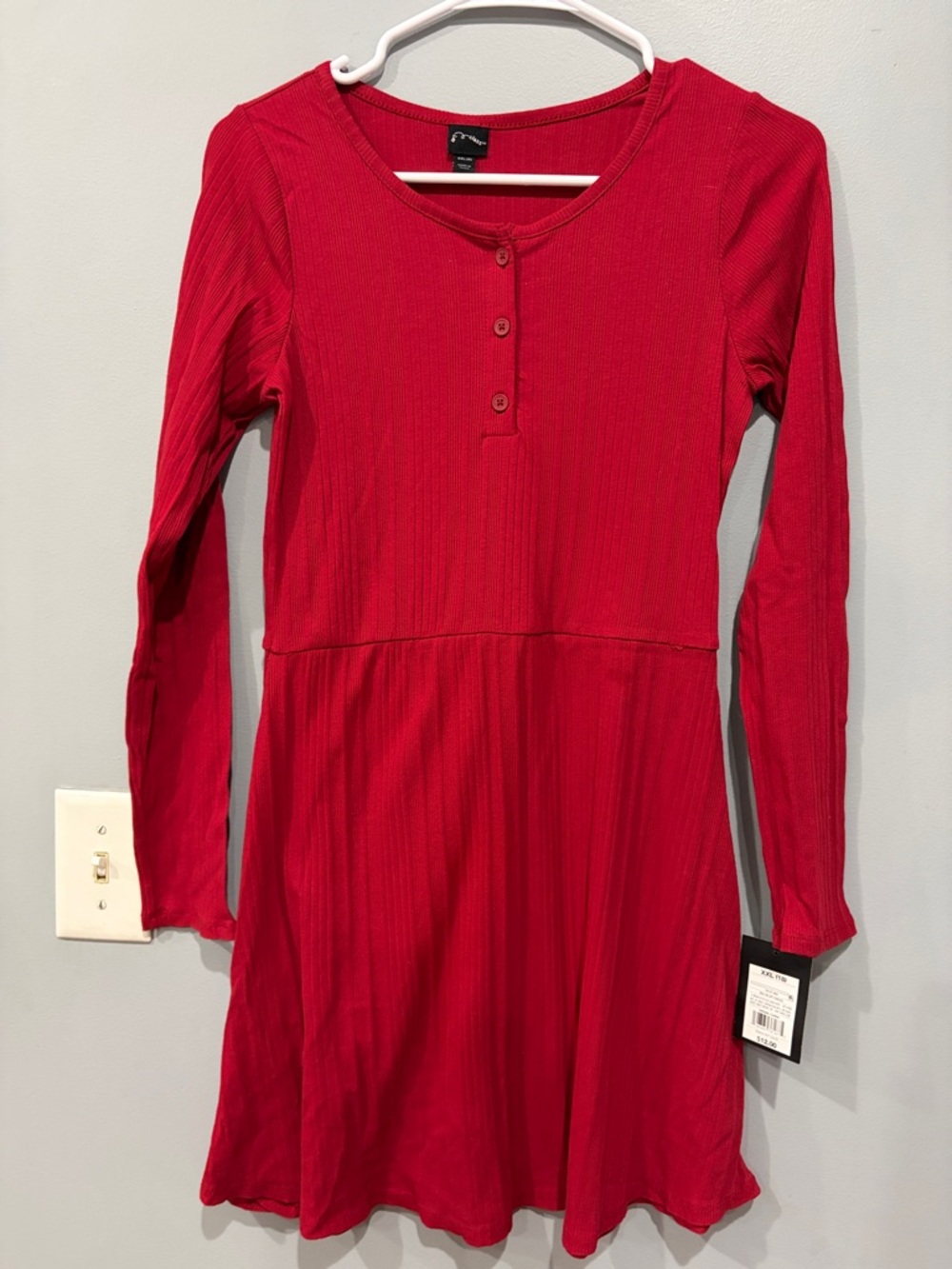 NWT Girls Red Long-Sleeve Ribbed Swing Dress